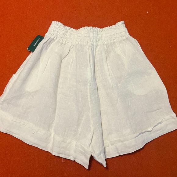 Retro white high waist pure linen gathered shorts bermudas NWT - Picture 9 of 9